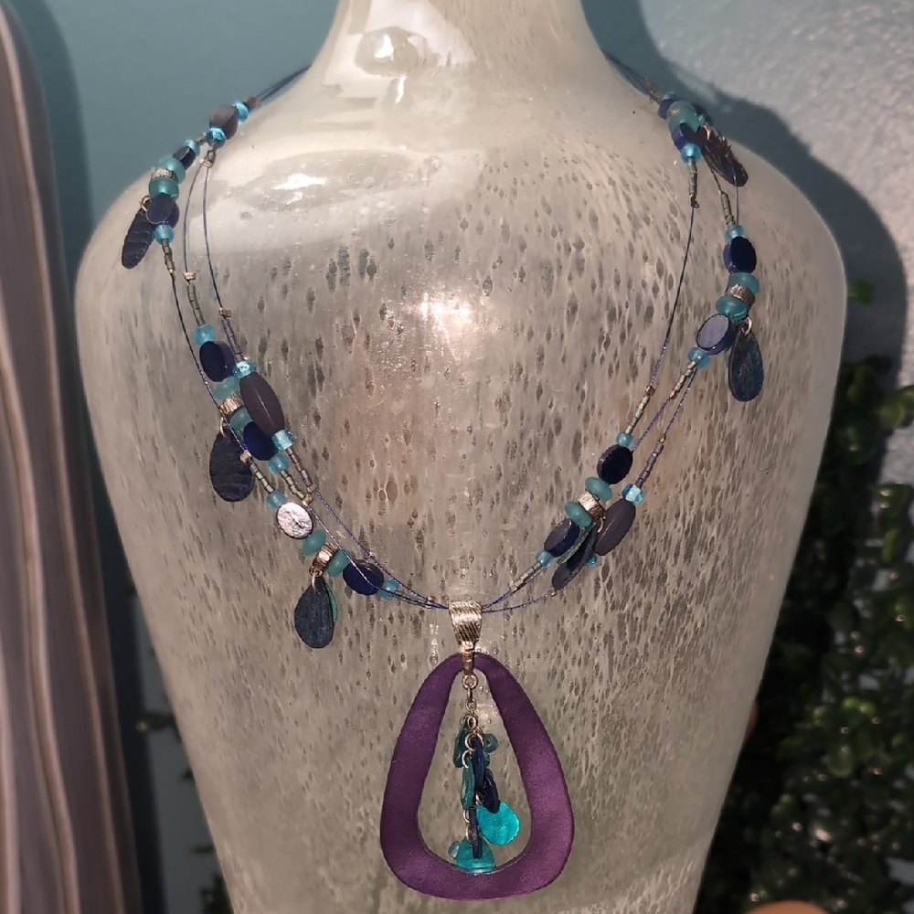 Coldwater Creek Elegant Purple and Blue Necklace with Iridescent Pendant